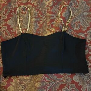 Express Black Crop Top with Gold Chain Straps